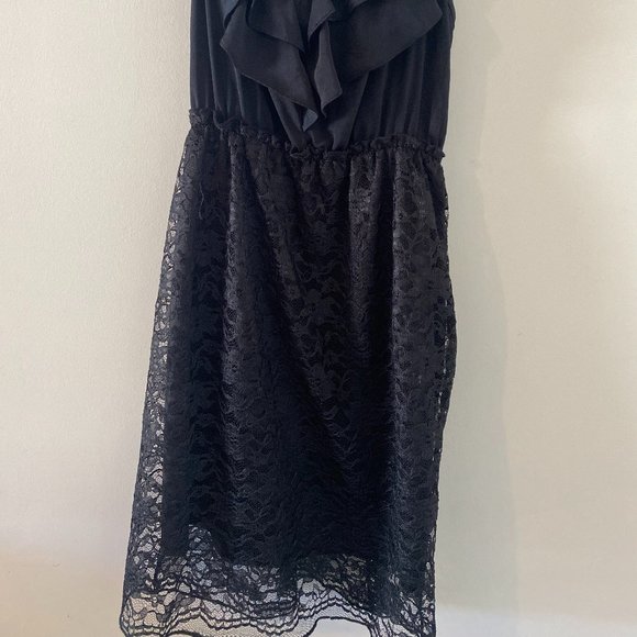 Black Dress with Ruffle Top and Lace Skirt - Picture 5 of 6